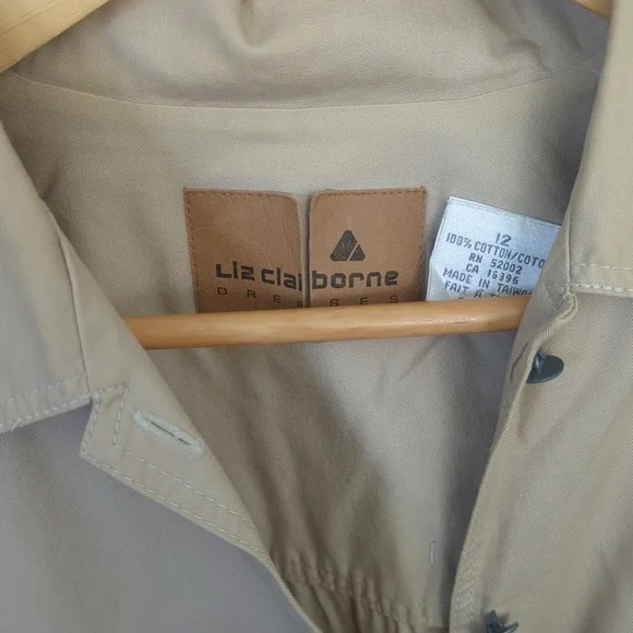 Vintage 80's Liz Claiborne Tan Belted Jacket Dress - Size 12 Good Condition - Picture 3 of 10